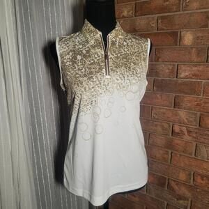 IZOD Women's Sleeveless Golf Polo Abstract Metallic Pattern 1/4 Zip- Size SP